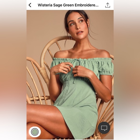 Lulus Wisteria Sage off the shoulder mini dress - Picture 2 of 8